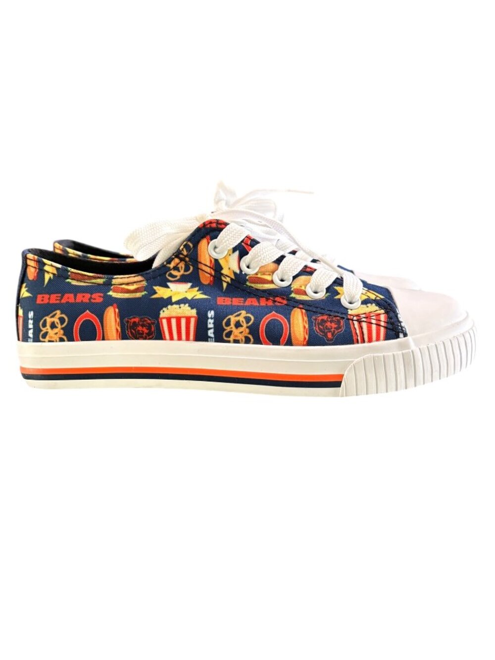 FOCO Chicago Bears NFL Canvas Low Top Shoe Repeat Print Navy Youth Size 5/6